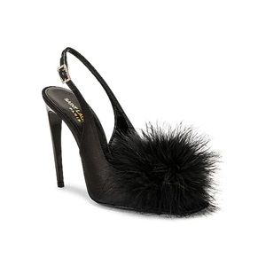 Saint Laurent Mae Slingback Sandals In Crepe Satin With Feathers size 36.5